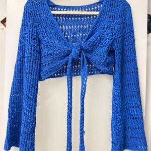 Blue Crochet Tie-Front Top